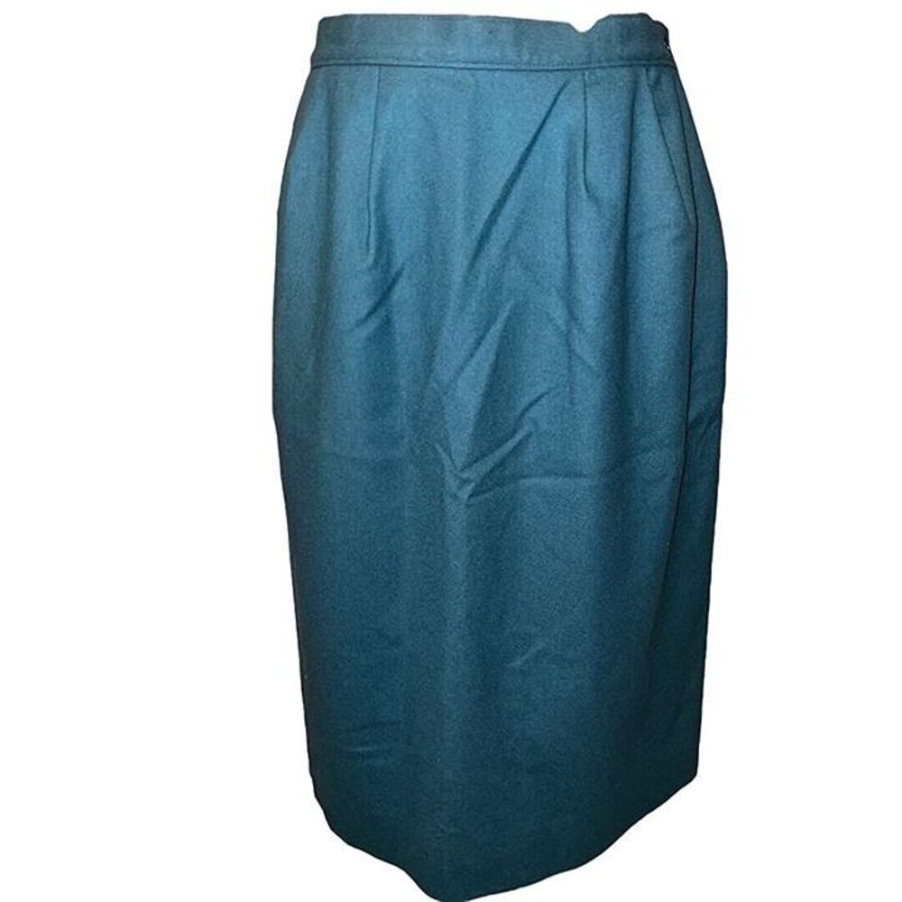 Vintage 1980s Teal Blue Pendleton Petite Virgin Wool A Line Midi Skirt Size 12